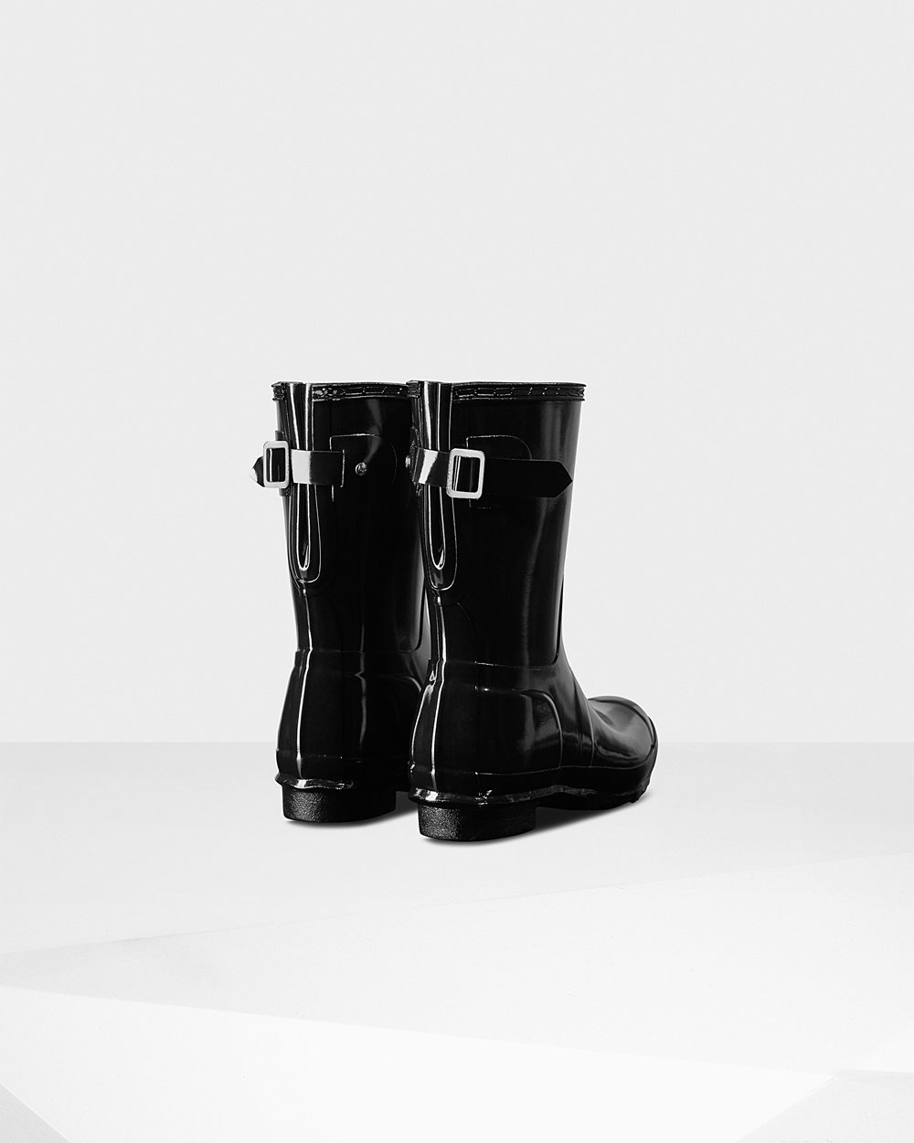 Botas De Cortas Hunter Mujer Original Back Adjustable Gloss - Negras - Argentina 2476DYGFS